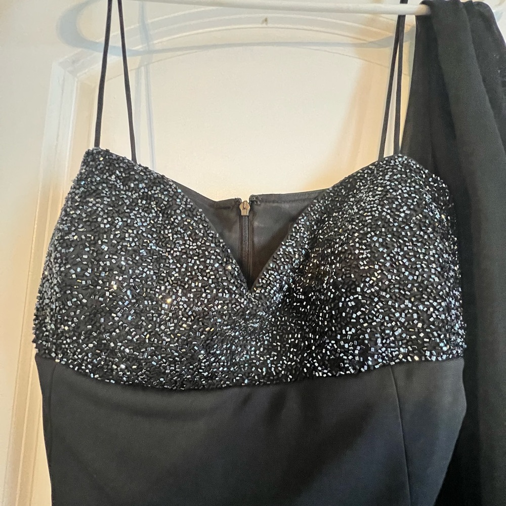 JS Boutique Navy Blue Spaghetti Strap Evening Gown Sequins | Women’s size 12